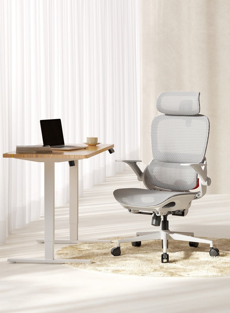 سيهوو كرسي مكتب مريح SIHOO B100 مع دعم للظهر – كرسي مكتبي دوار شبكي للعمل والدراسة، مع مسند رأس 2D ومساند ذراع قابلة للطي (أبيض) - Image 1